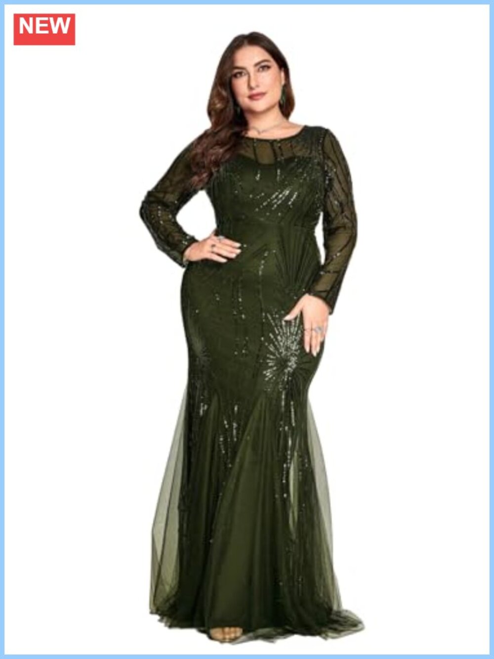 Plus Size Long Sleeve Sequin Mermaid Evening Gown Mother of Bride
